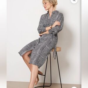 Emerson Fry Ry Shirtdress in Painterly Dots Black & White Midi Button Sz Medium